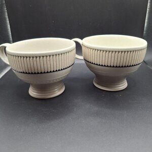 Mikasa Stone Craft Libretto Set Of 2 Footed Mugs Navy Tan Speckled Design